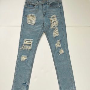 Brandy Melville destroyed distressed denim blue jeans sz Small raw hem